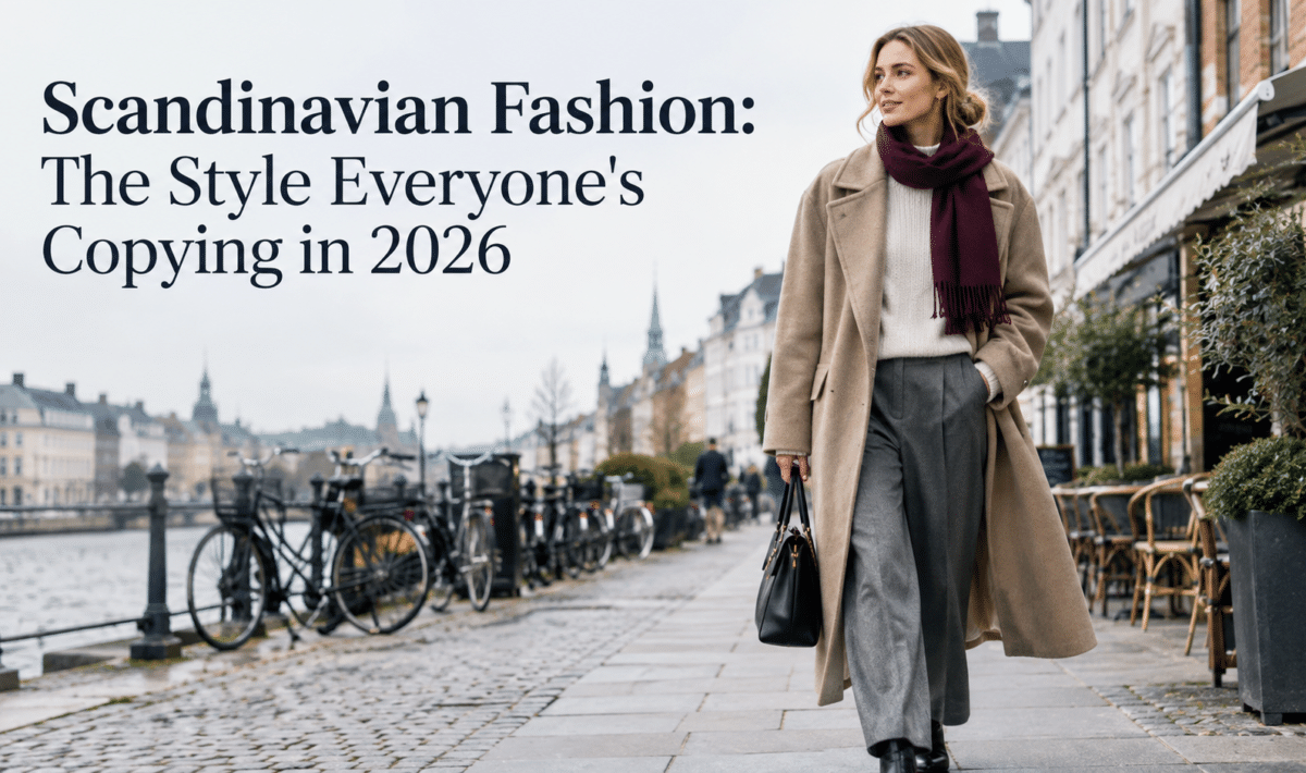 Scandinavian fashion trends in 2026 featuring minimalist clothing, neutral colors, clean silhouettes, and effortless Nordic style.