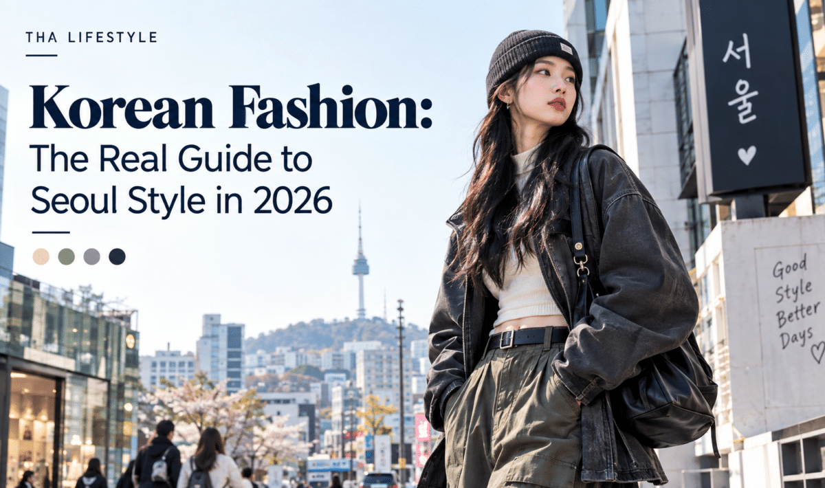 Korean fashion trends in 2026 featuring Seoul street style, modern outfits, layered looks, and contemporary Korean clothing.